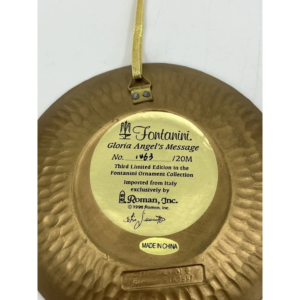 Fontanini Simonetti 1996 Christmas Ornament Gloria Angels Message Sculpted 4.5